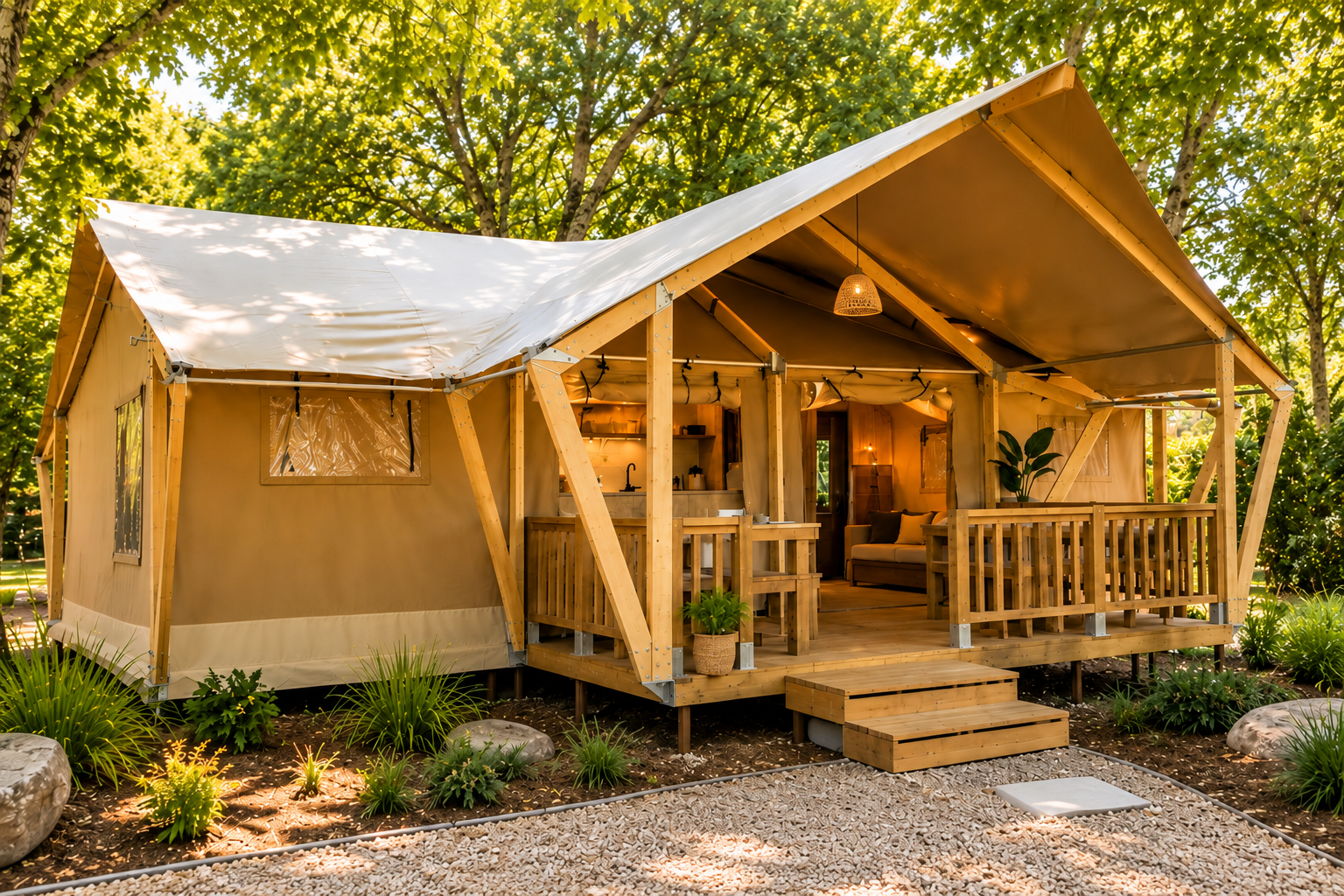 Denali Series architectural lodge in a wooded hospitality setting