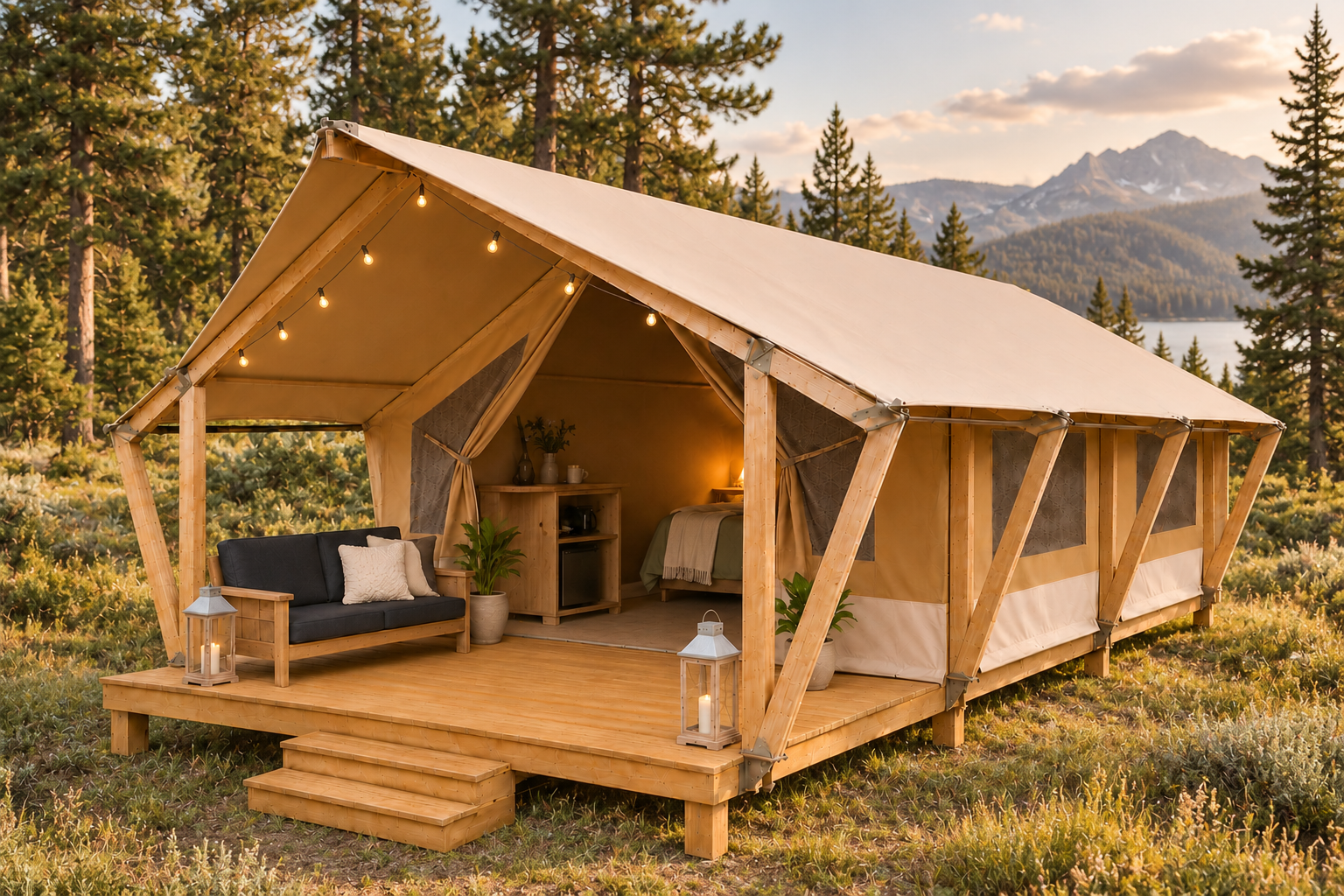 Glacier Series compact architectural tent in a mountain setting